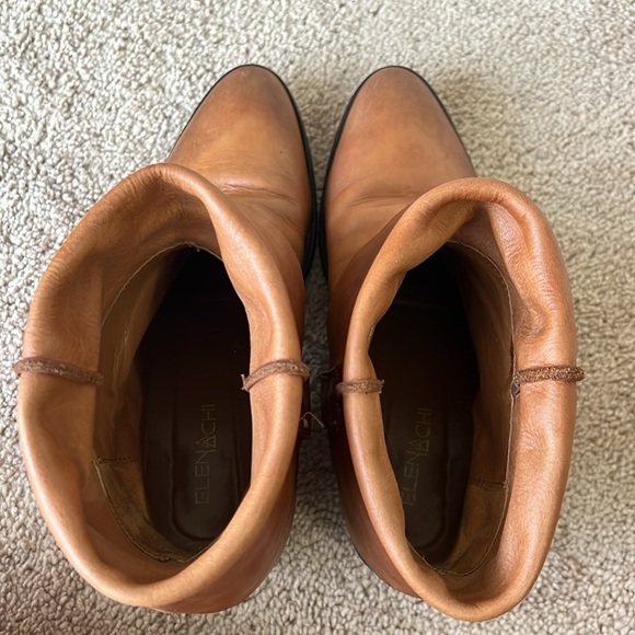 Elena Iachi Chestnut Brown Leather Fold Over Ankle Booties - Picture 10 of 10
